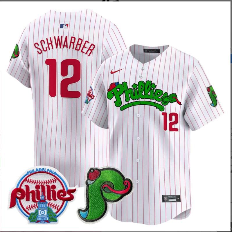 Men Philadelphia Phillies #12 Schwarber white with red strips Limited 2024 MLB Nike jersey->indianapolis colts->NFL Jersey